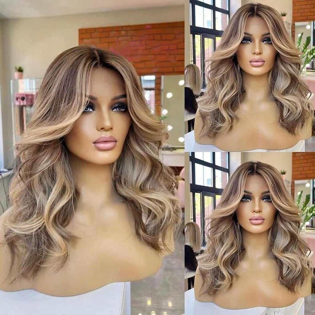 Lace Humana Ondulada Loira com Mechas 50cm - Ariane